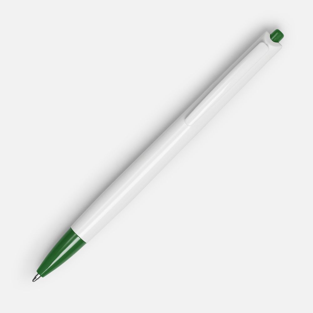 Ручка шариковая Tick, белая с зеленым